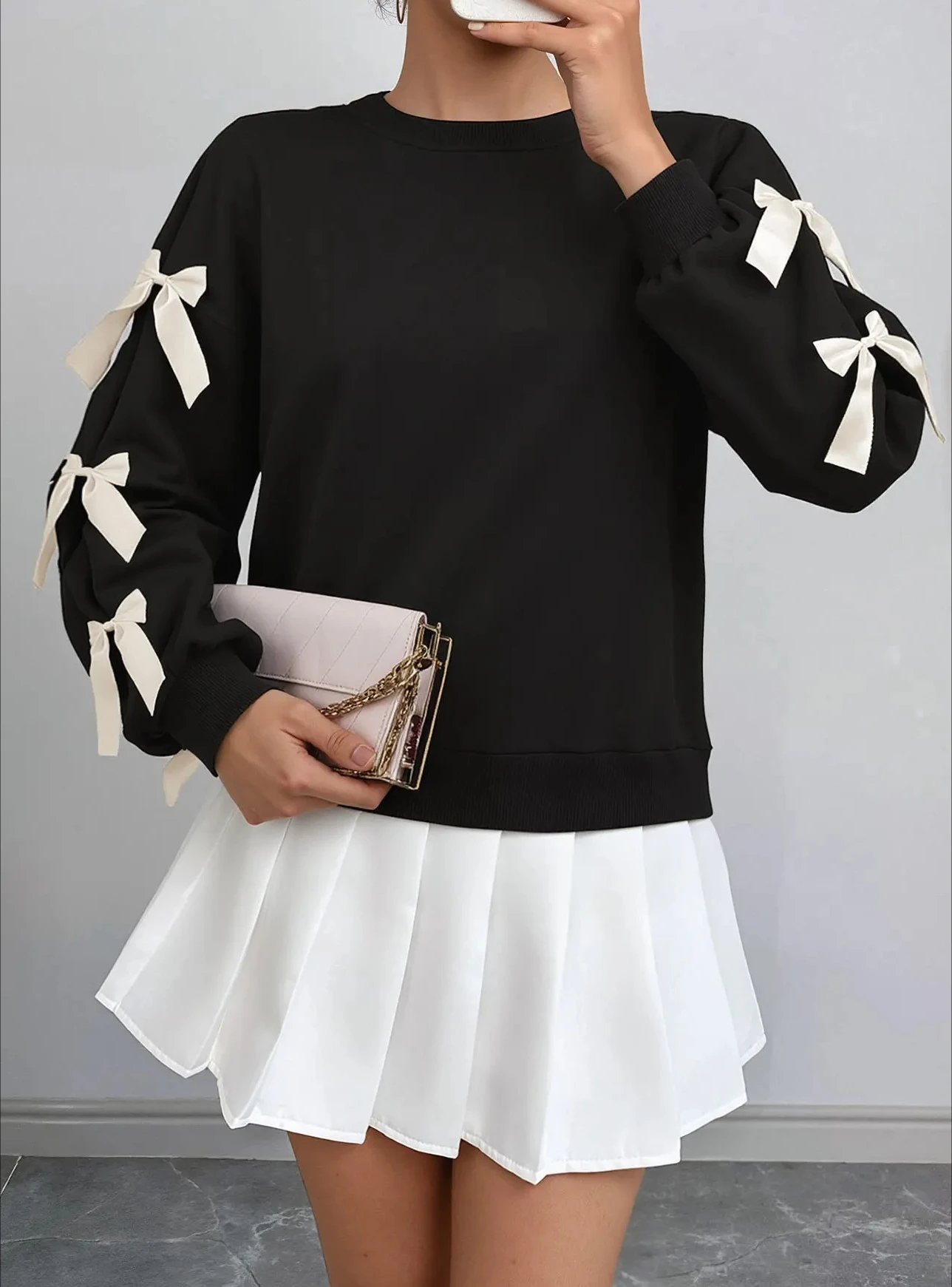 

Женская толстовка с длинным рукавом, пышными рукавами, декор с бантом, пуловер, повседневные топы для праздничных вечеринок