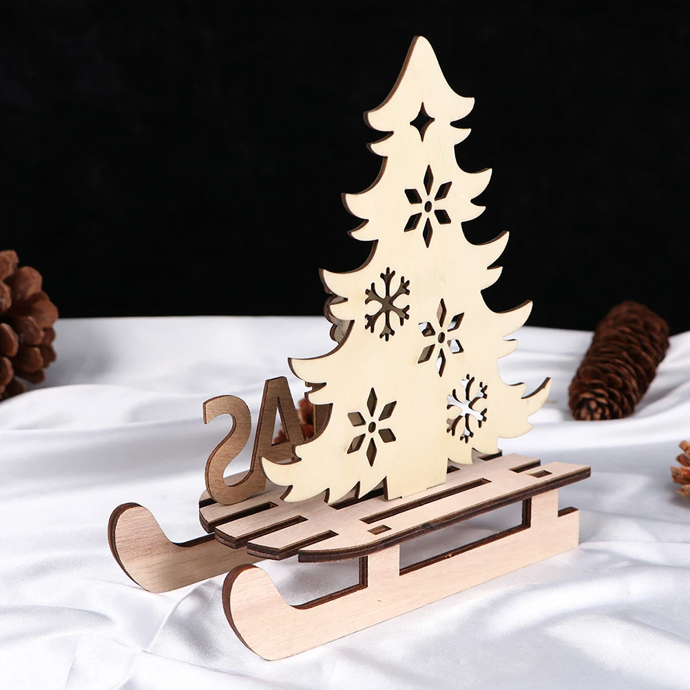 

3pcs Diy Wooden Sleigh Christmas Ornament Xmas Desktop Decor Santa Snowman Reindeer Eco-Friendly Home Office Party Festival