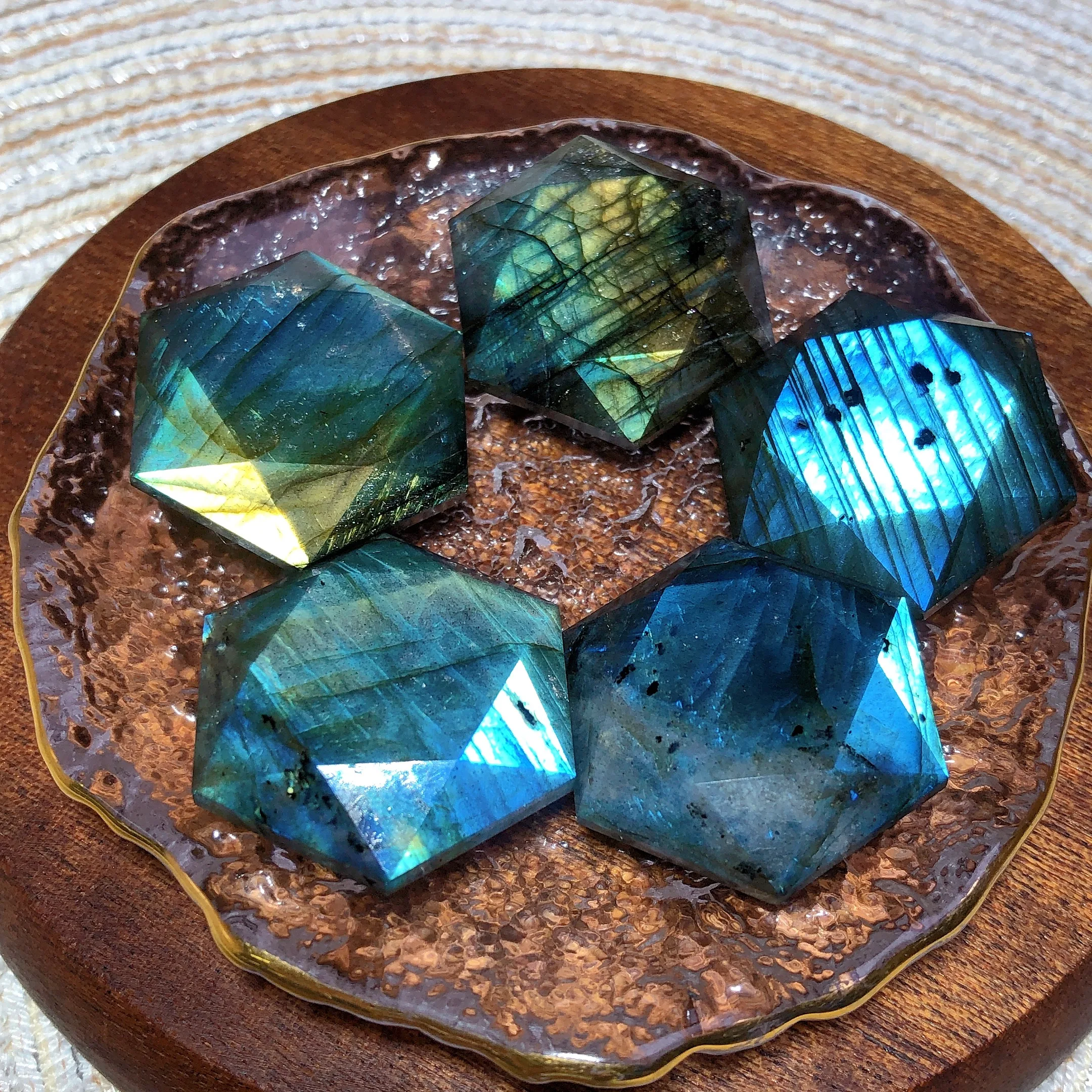 Natural Crystals Labradorite Hexagram Blue Golden Flash Reiki Healing High Quality Wholesale Carving Energy Gift Mineral Ore