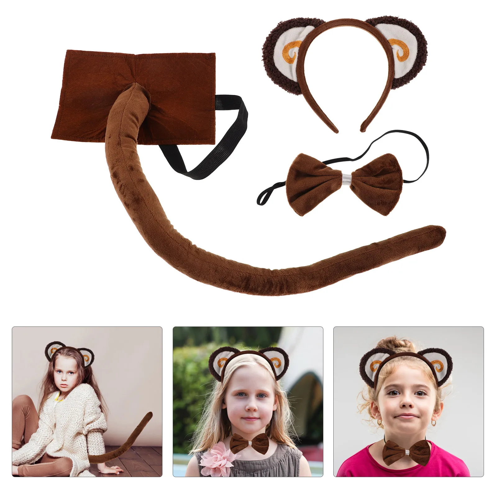 1Set Aap Kostuum Kit Inclusief Dierenoren Hoofdband Staart Strikje Kids Animal Dress Up Party Cosplay Accessoires