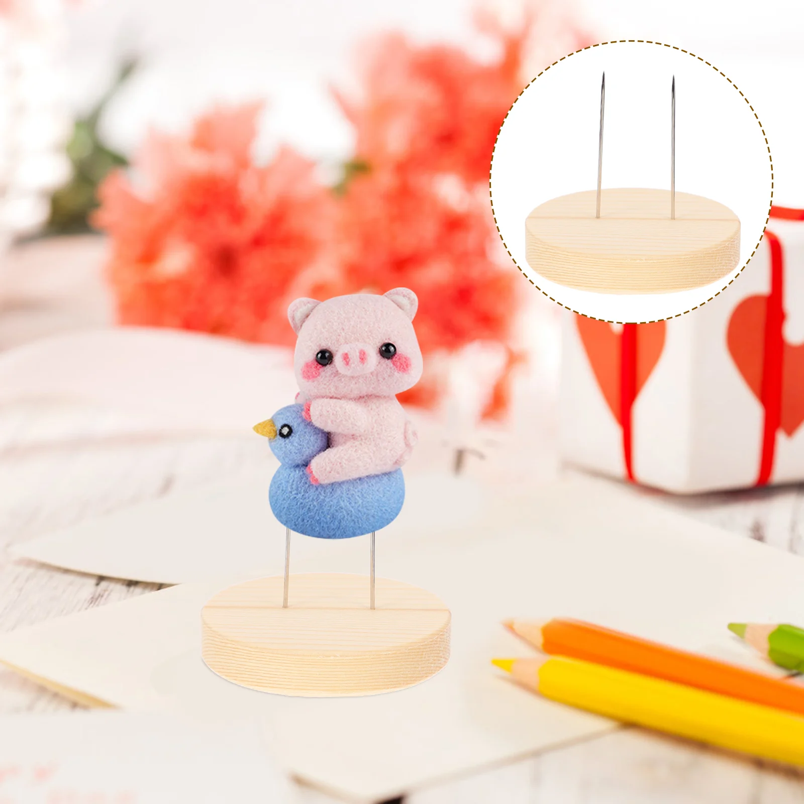 6 Set Baby Dolls Fun with Wooden Base Felt Animal Stand Display Individual