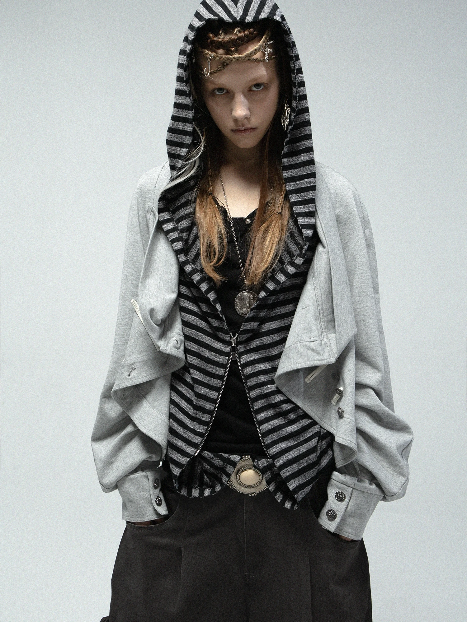 

DoublePunch Весна Лето Sailor Pirate Sle Асимметричный Открытый Кардиган Толстовка с капюшоном Jaet Street Sle Свободный крой