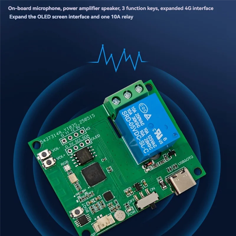 

Интерфейс REPLA-TYPE-C ESP32-AI, односторонний релейный модуль голосового управления, реле распознавания голоса, встроенный микрофон, усилитель, динамик