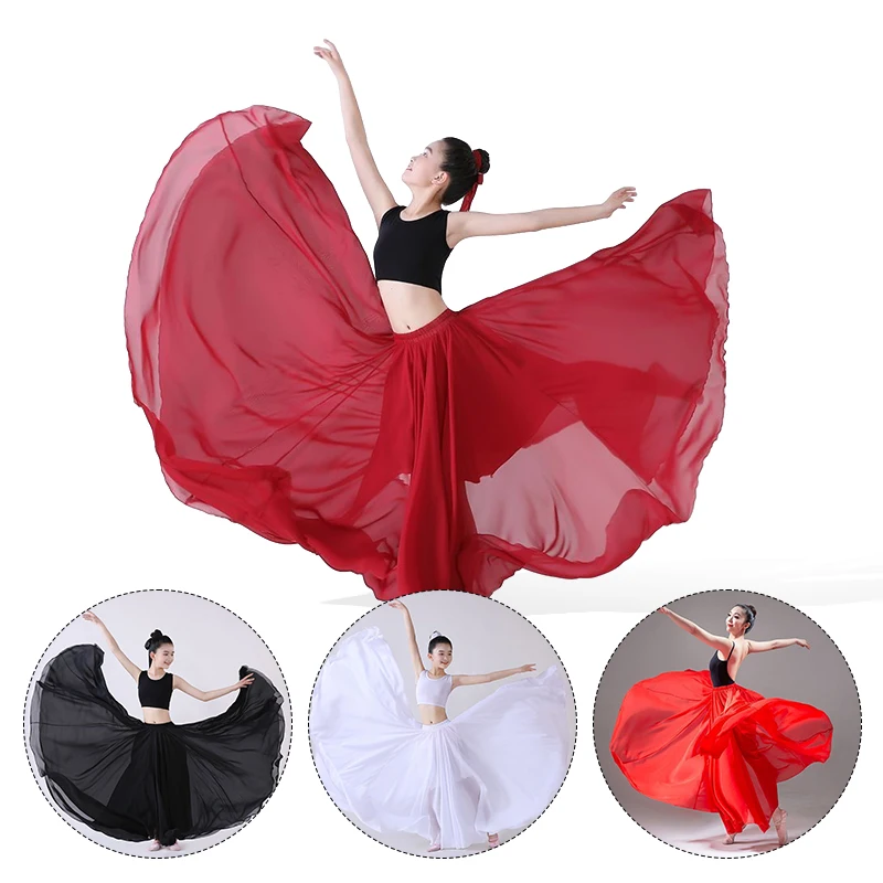 

360/540/720 Degree Double Layer Kids Flamenco Dance Skirt Spanish Practice Dancing Performance Costume for Girls