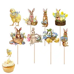 2024 Easter Cupcake Decoration Easter Rabbit Cupcake Topper Set Happy Easter Bunny Dessert Candy Toppers For Easter Party Decor