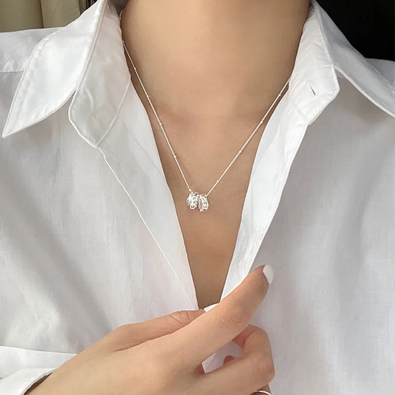PANJBJ 925 Sterling Silve 3 Round Liquid Lava Necklace For Women Girl Zircon Korean Choker Jewelry Birthday Gift Dropshipping