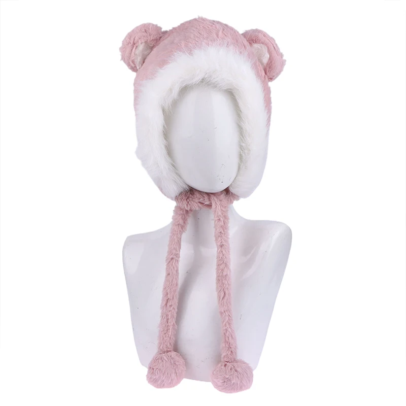 Otoño e Invierno ciclismo cálido y versátil protección para los oídos lindo peludo piel de zorro oso oreja sombrero parece pequeño conjunto de bufanda con capucha de dos piezas