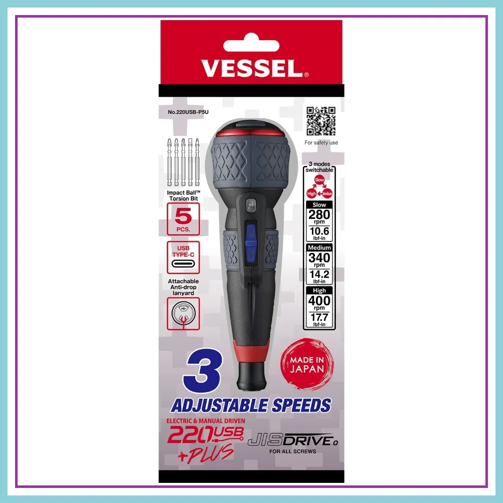 

Electric Screwdriver 3 Speeds with 5-Piece Bit Set, USB Rechargeable, Precision Tool for DIY