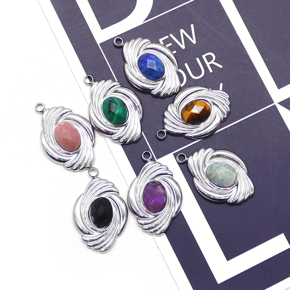 

Exquisite Natural Tiger Eye Stone Polished Faceted Crystal Inlaid Silver-Plated Single-Hole Pendant DIY Charms Necklace Jewelry