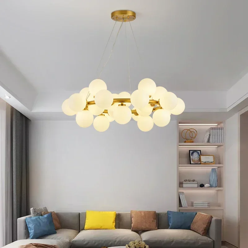 Modern Glass Ball LED Chandelier Nordic Ceiling Lamp Fixtures Chihuly Style Kitchen Island Decor Pendant Light Home Living Room