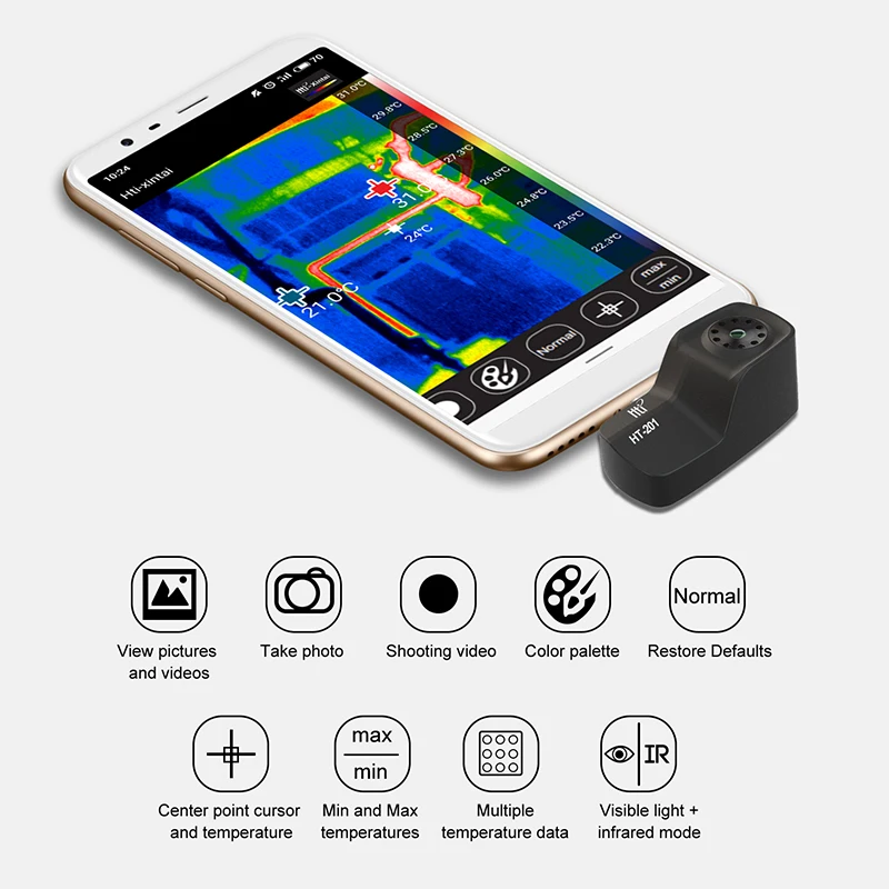 HTI HT-201 Caméra D'imageur Thermique Infrarouge Pour Téléphone Support Vidéo Et Gérer Statique Pour Android Type-C Cycleur Thermique