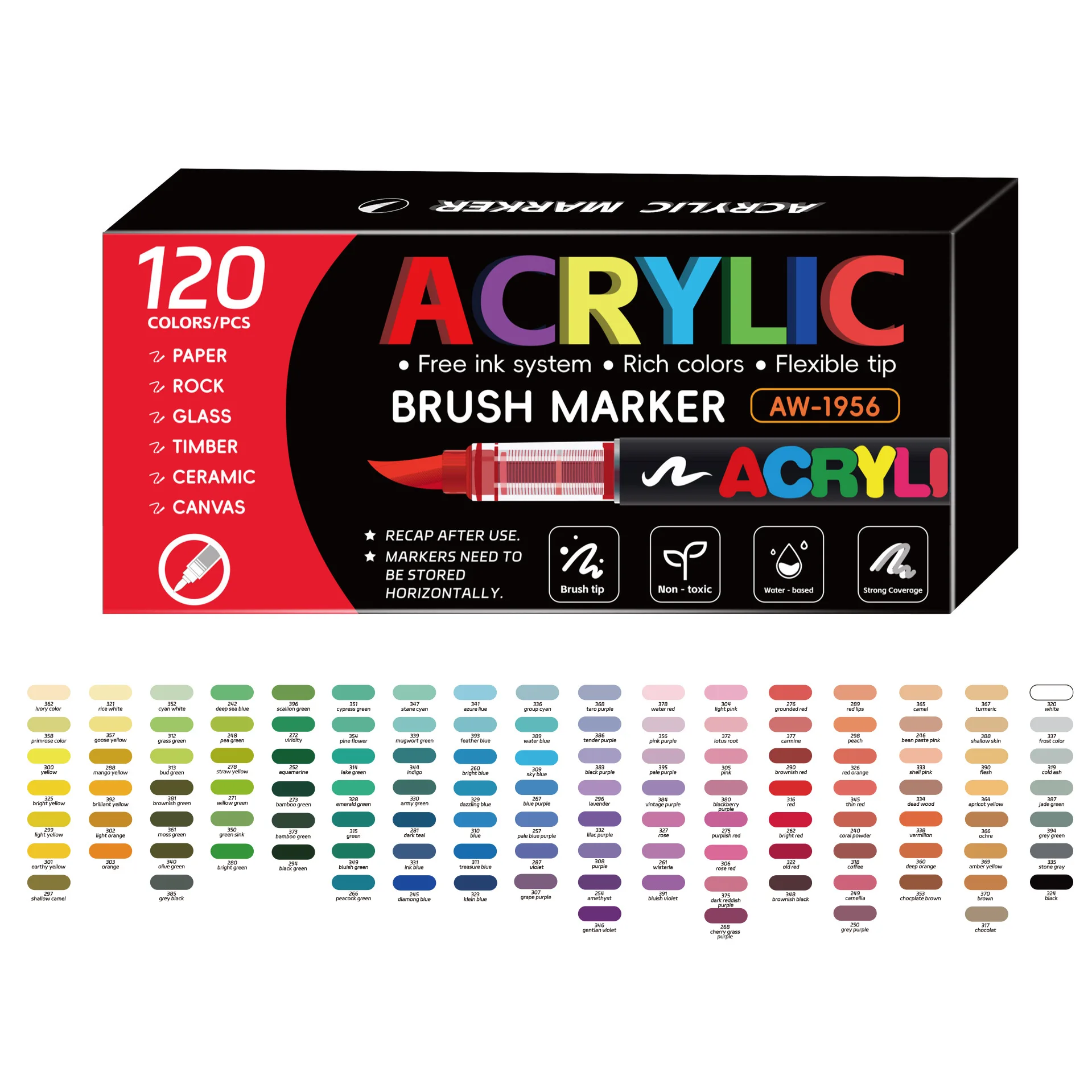 12-366 kleuren acrylverf pen marker penseelpunt verf automatisch inktcontrolesysteem marker voor rotsschildering hout kerstcadeau