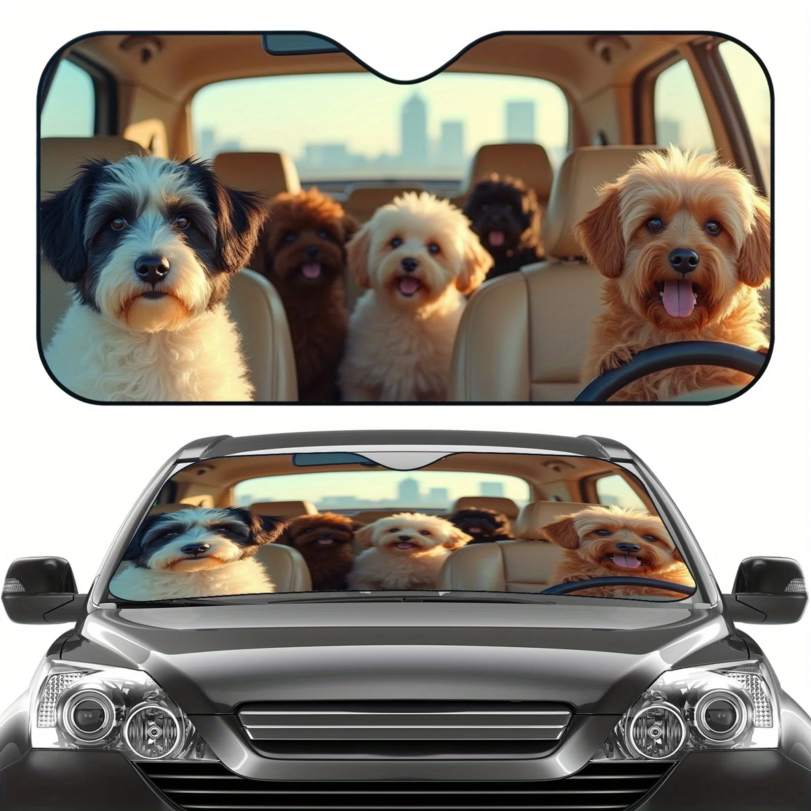 

Защита от солнца, 1 шт., солнцезащитный козырек для лобового стекла автомобиля с изображением животных — складной солнцезащитный козырек, тема самостоятельного вождения для маленьких собак, защита от ультрафиолета и в