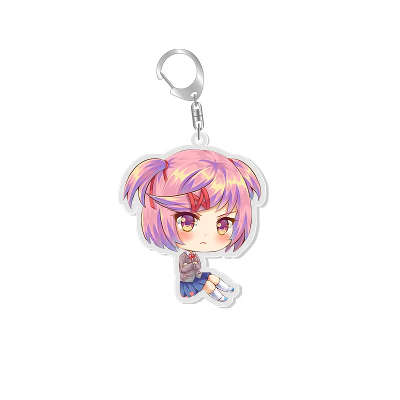 Cute Girls Keychains Anime Acrylic Cartoon Figure Key Chain Metal Holder Key Ring Pendant Jewelry Gift Cosplay Bag Accessories