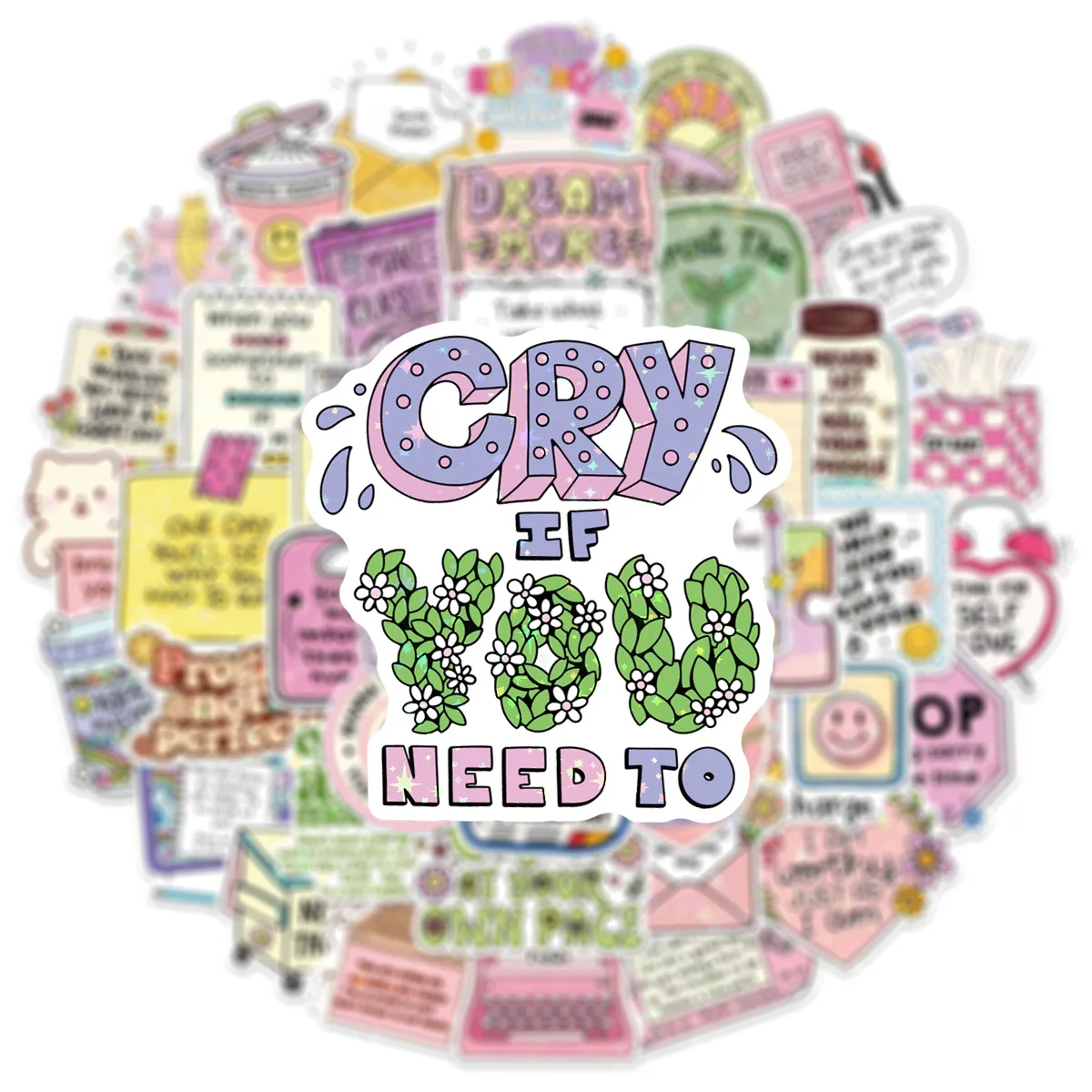 50-Pack Motivational Quotes Laser Graffiti Stickers for Guitar Notebook Luggage DIY Waterproof Decals Notebook Journal Sticker