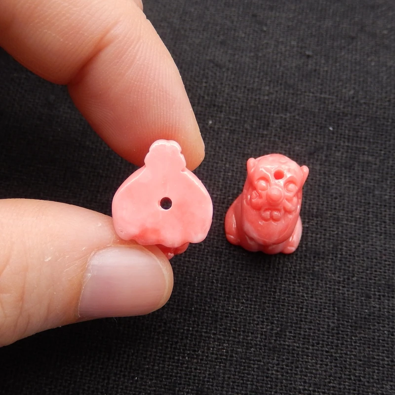 Semi-precious pink conch shell (made from shell powder, color enhanced) carved unicorn pendant beads