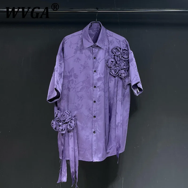 

WVGA Spring Summer New Man Tide High Street Rose Jacquard Design Trendy Short Sleeve Shirts Niche Chic Casual Tops Ins Y2K W9531