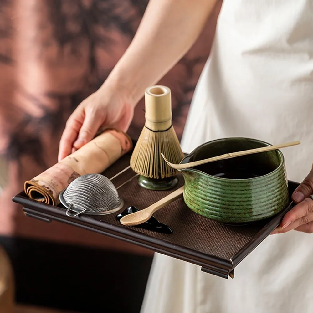 

4PCS Ceramic Bamboo Japanese Matcha Tea Set Matcha Whisk Holder Matcha Bowl Matcha Whisk Set Reusable Whisk Teaspoon Tea Sets