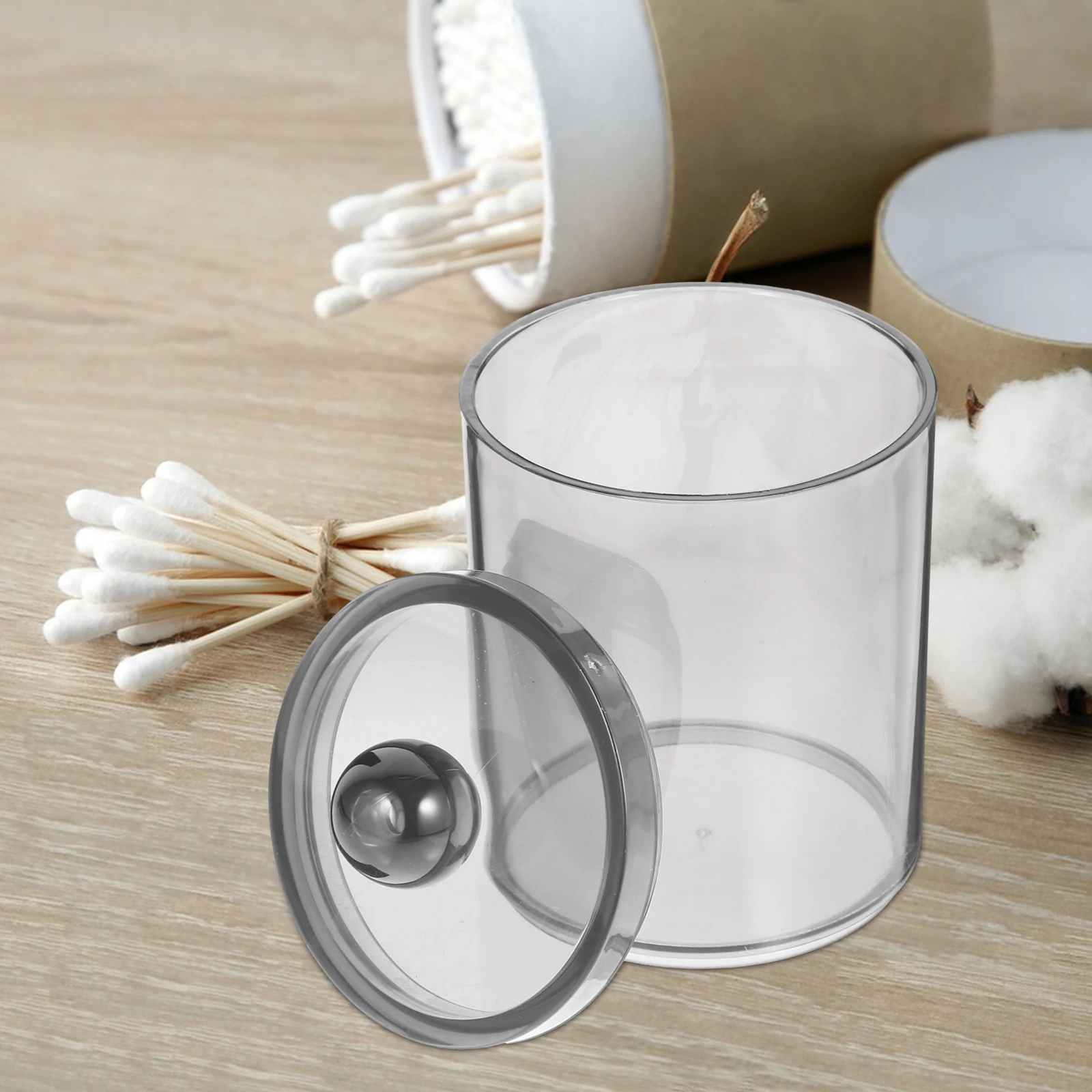 

2Pcs Makeup Cotton Organizer Clear Storage Jar Lidded Cotton Swab Holder Vanity Table Decor Bathroom Storage Dispenser