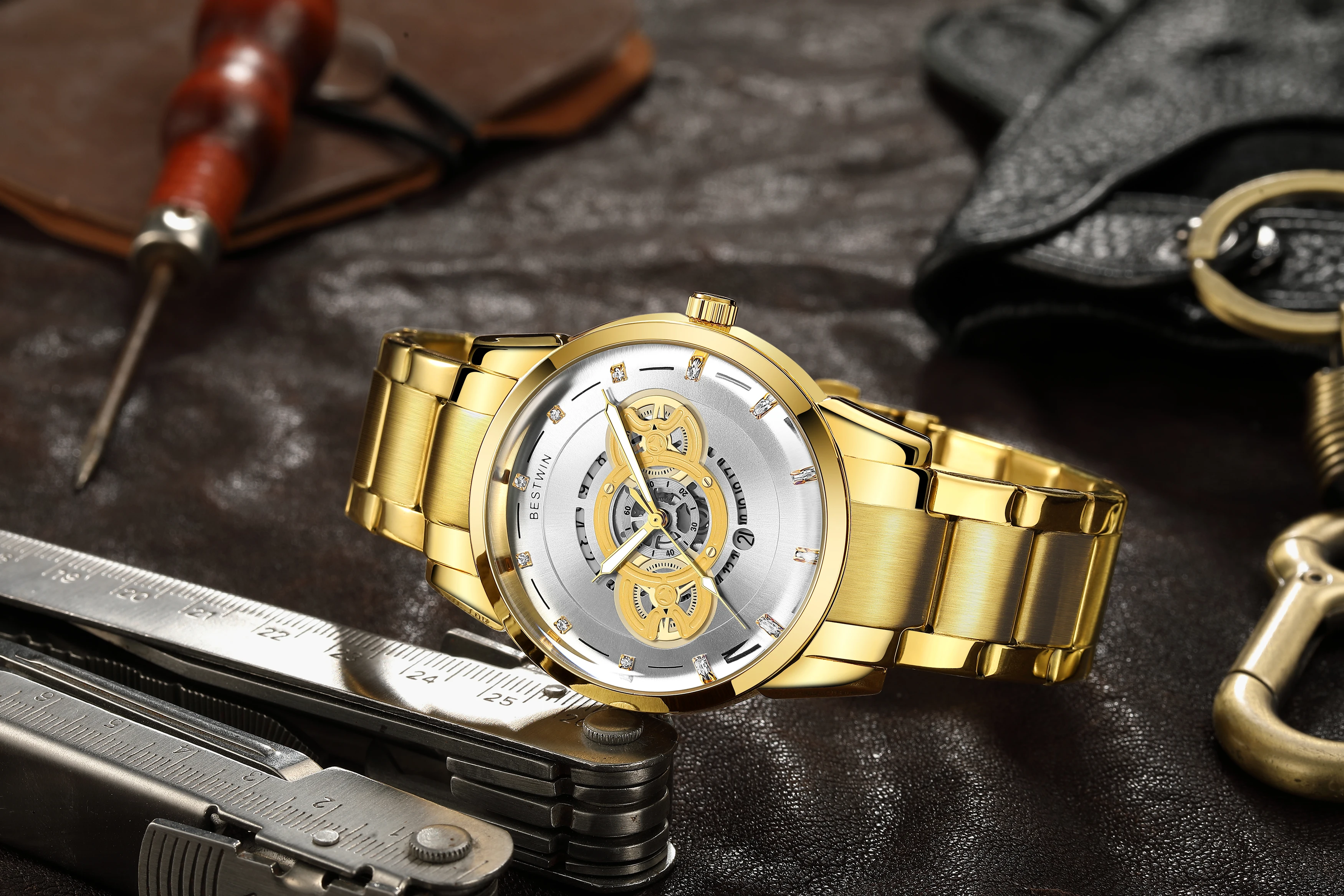 Orologi da uomo Fashion Top Brand BESTWIN Luxury Business orologio al quarzo da uomo Casual orologio impermeabile quadrante lucido Relogio Masculino