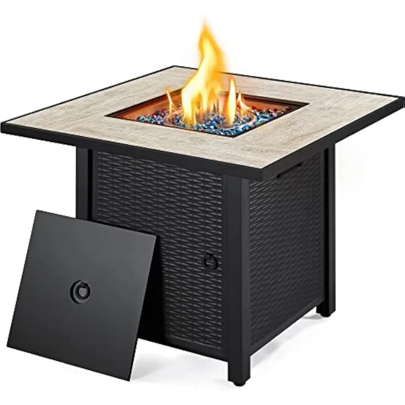 Propane Gas Fire Pit 30 Inch 50,000 BTU Square Ceramic Tabletop Fire Glass,Multi-Function Outdoor Heating Fire Table