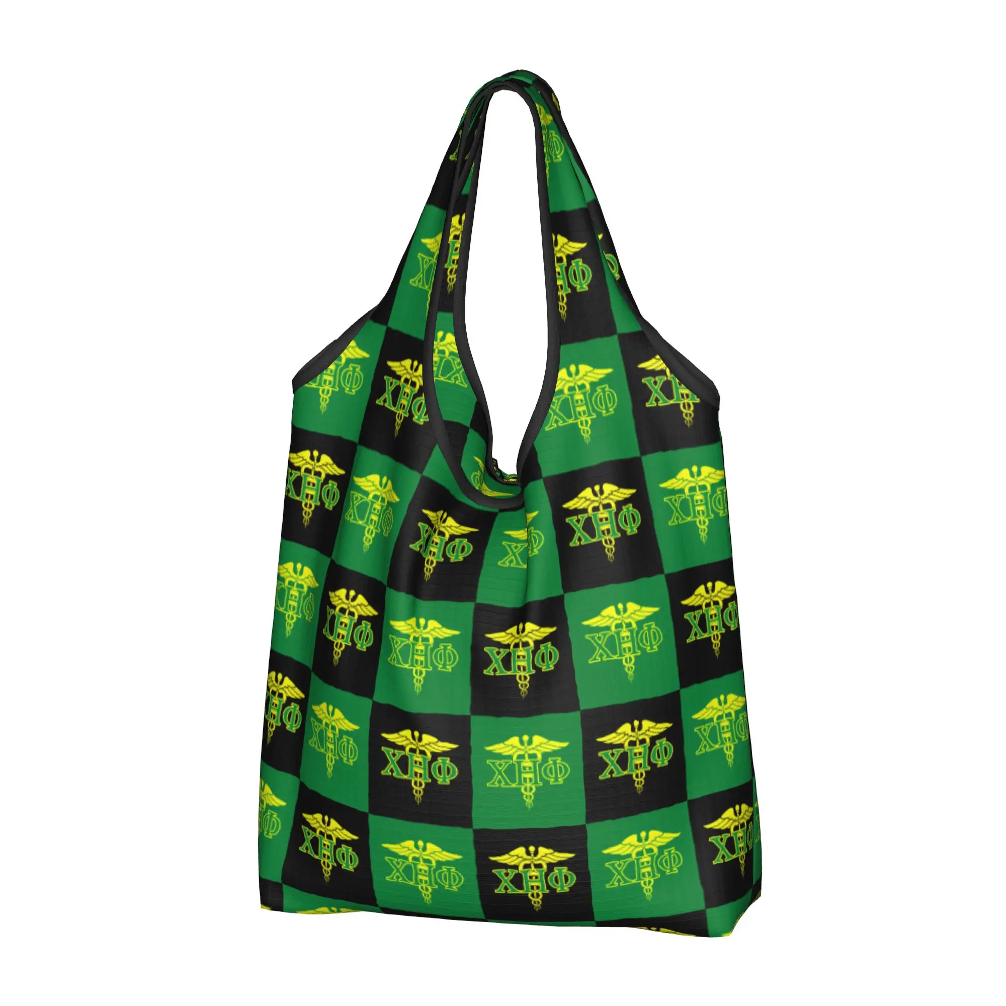 Custom Checkered Plaid CHI ETA PHI  Shopping Bag Women Portable Large Capacity Groceries Sorority Nurse 1932  Shopper Tote Bags