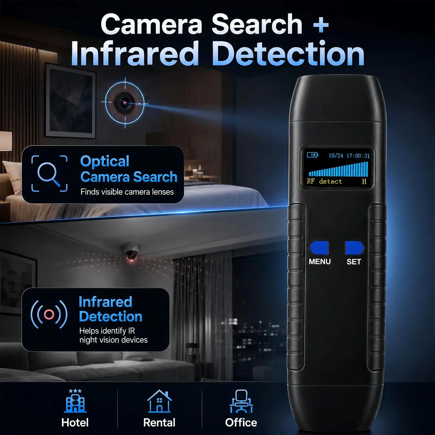 Hidden Camera Detector RF Signal Scanner Anti Spy Bug Magnetic GPS Tracker Finder Infrared Camera For Travel Privacy Protection