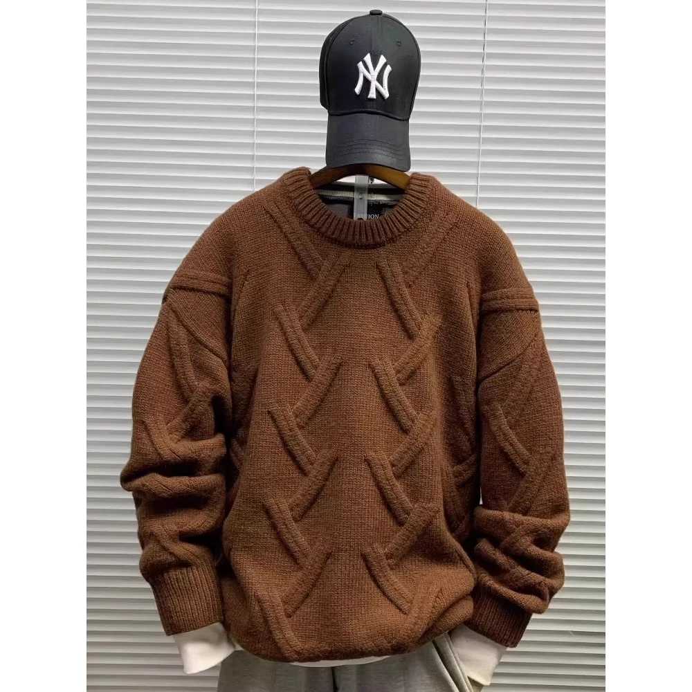 

Extra Large 300 Pou New round Ne Color Knitted Sweater Men's Casual Warm Base Woolen irt Trendy Polyester Fiber