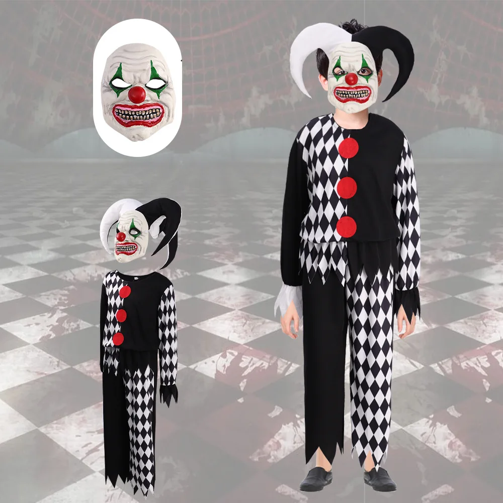 

Horror Diamond Pattern Cosplay Costume Children's Performance Outfit Clown Role-playing Halloween Costume Triacetate Fiber