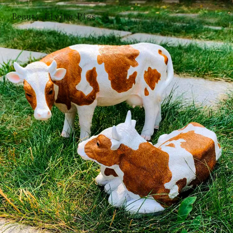 

1pc Resin Simulation Cow Ornament Outdoor Landscape Decoration Resin Sculpture Homestay Yard Decoration Housewarming Gift