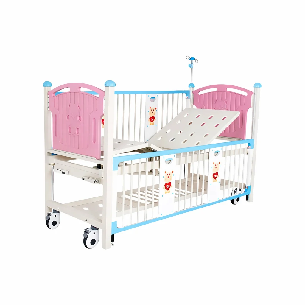 Manual Pediatric Hospital Bed With Adjustable Backrest Leg Lift and Foldable Crank Children Bed
