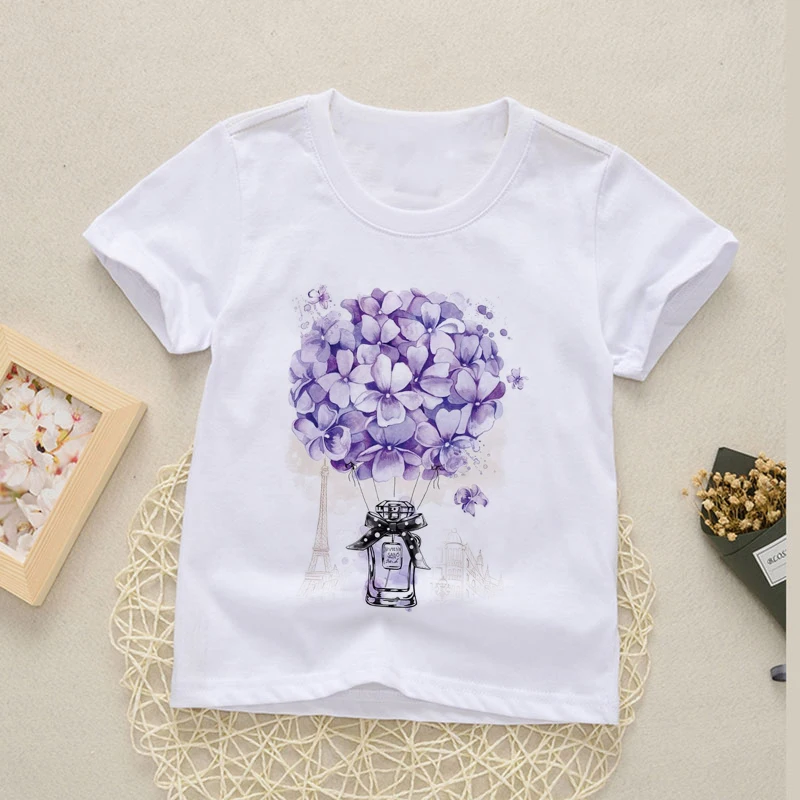 New Unisex Baby Summer T Shirt Cartoon Printed Flower Tops Romantic Kids Children Perfume Clothing Balloon T-shirt For Girls top