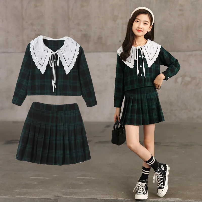 

Girls Clothing Suit Autumn Children Blazer+Pleated Skirt Preppy Style 2Pcs Baby Girl Spring Sets Korean Big Lapel Kids Clothes