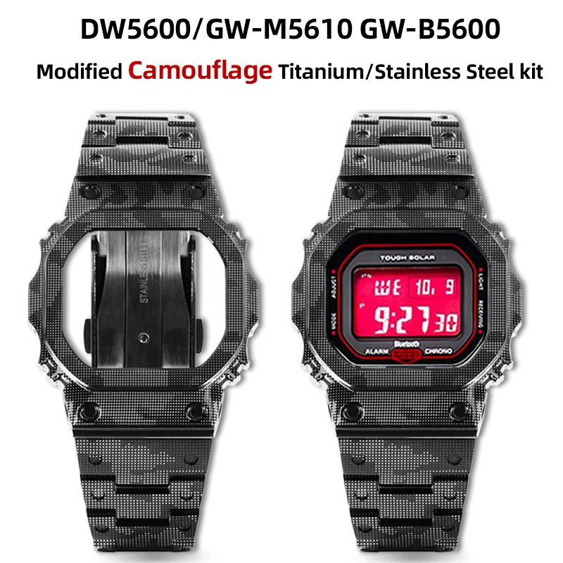 Camouflage/DW5600/GWM5610/Titanium/Case/strap/mod/kit/for/Casio/DW-5600/GW-M5610/GWB5600/steel/Bezel/metal/shell/band/with/tools