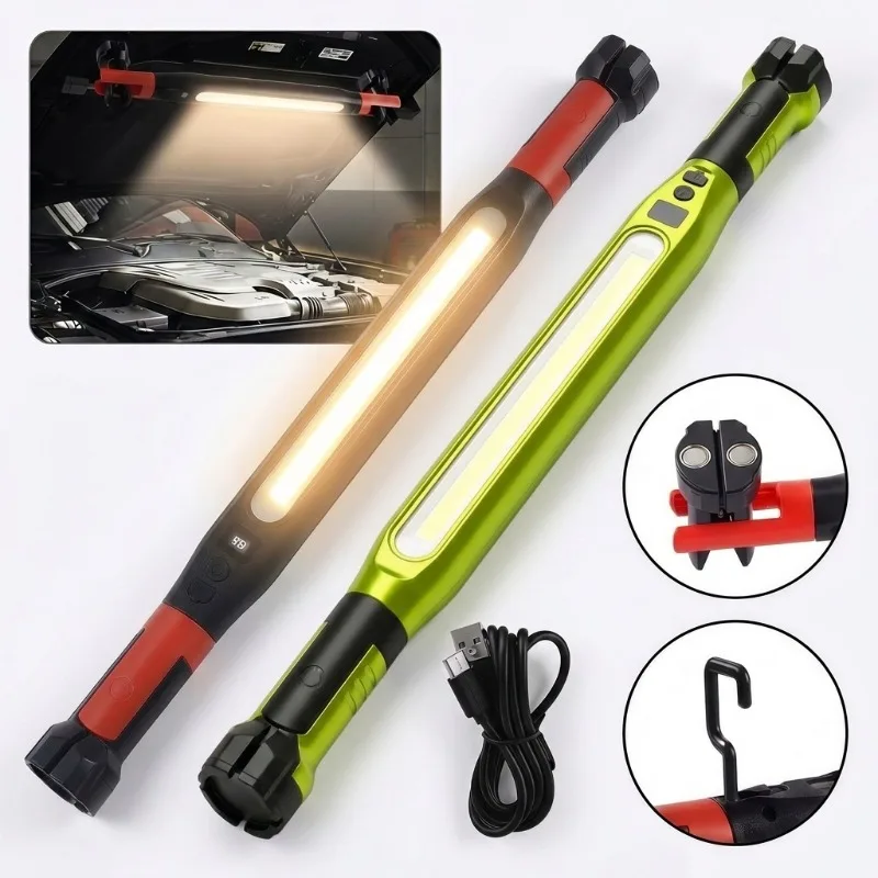 360 Rotatable LED Work Light Rechargeable Magnetic COB Mechanic Flashlight With Digital Power Display Hook Car Repair Lamp