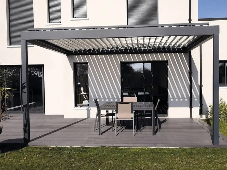 

Customized Design Garden Buildings Waterproof Gazebo Profile Louvered Roof Motorized Aluminum Bioclimatic Pergola with LED Light