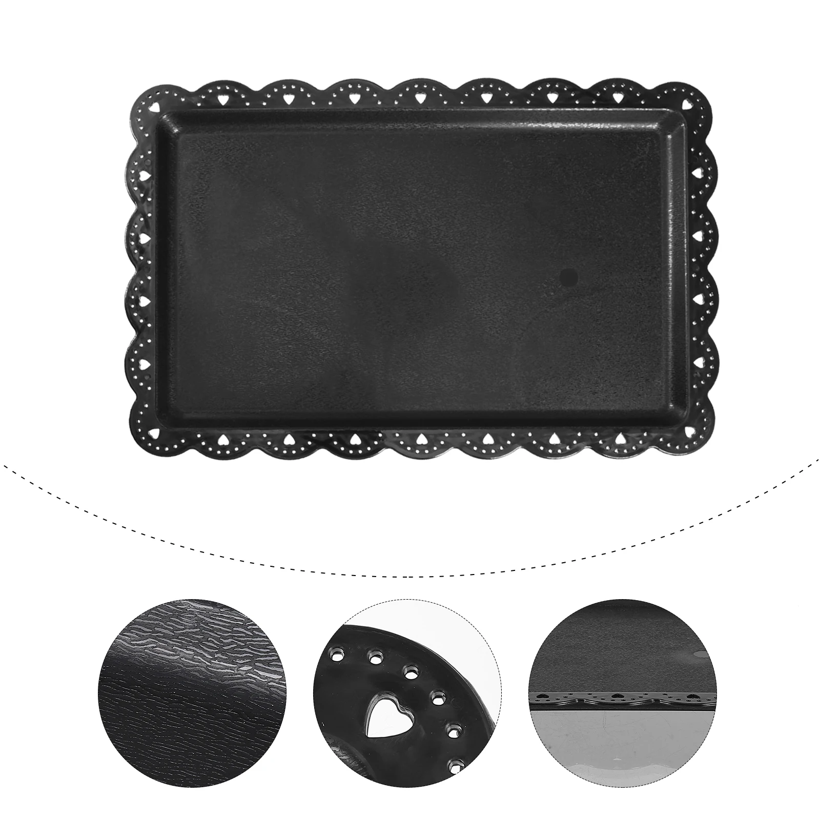

2 pcs Black Plastic Serving Tray Rectangular Cake Display Plate Flower Shape Multi-Purpose Food Tray European Style Leak-Proof