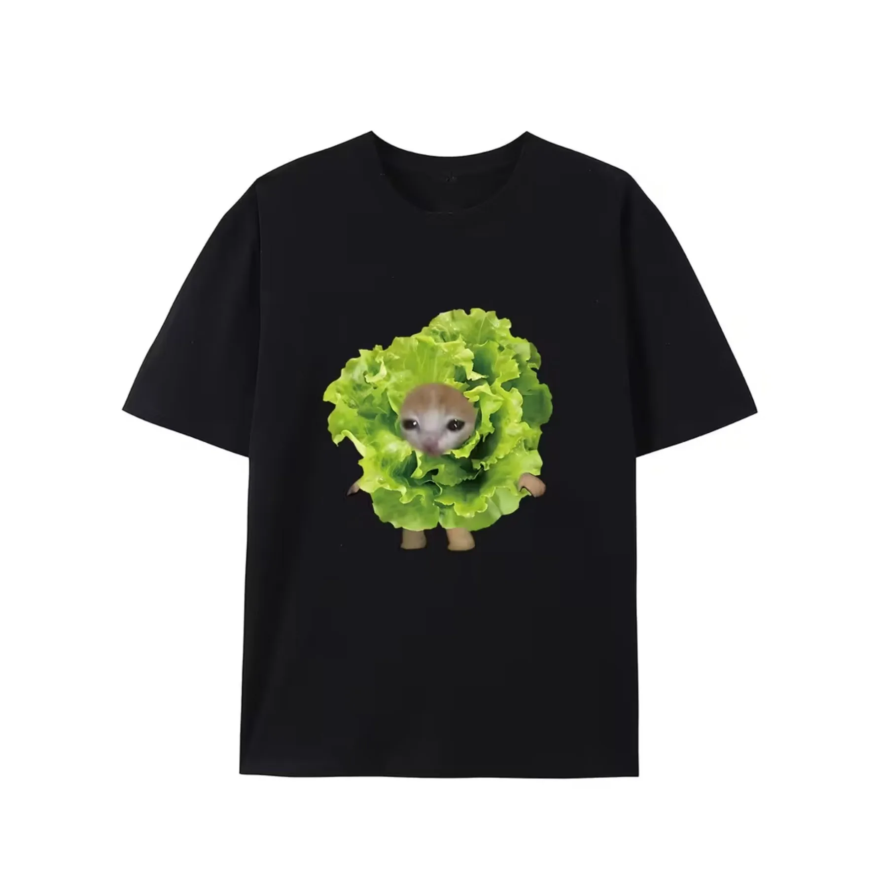 Funny Cat in Lettuce Meme Graphic Tee Cute Kitten Vegetable Print Unisex Casual Y2k T-Shirt Free Delivery Shipping Clothes Woman
