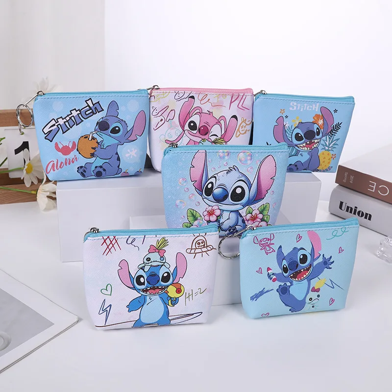 Disney Stitch Coin Purse cute Zipper Zero Wallet Elementary School Mini Bag Portable Card Bag Cartoon Key Storage Bag Gifts