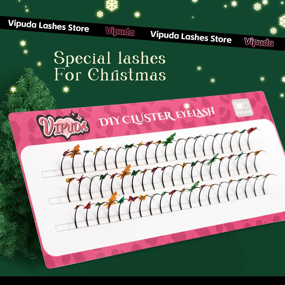 Vipuda Christmas Glitter Lashes Colorful Party Glitter Eyelash Extensions Shiny Individual Lash Women Makeup Decoration Lashes