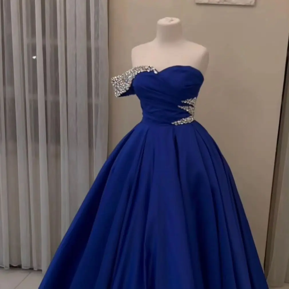 

Sapmae Satin Sequin Blue Back Zipper A-line Ball-Gown The Suitable Prom Evenning For WOmen In2023 All Occusion