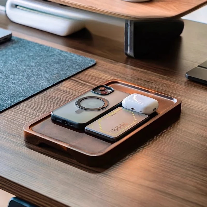 

Walnut Wood Storage Tray Minimalist Office Desktop Organizer Solid Wood Sundries Tray for Stationery Office Supplies Storage