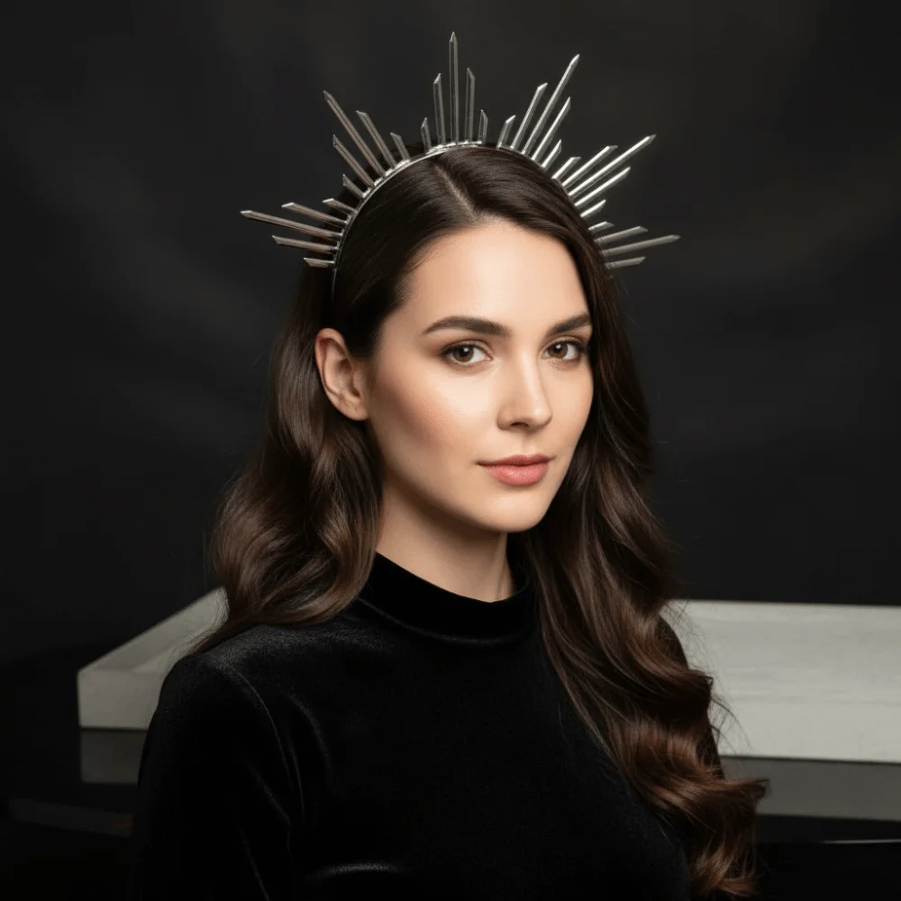 Gift Gothic Halo Sun Crown Black Color Lolita Spiked Headpiece Cross Baroque Style Renaissance Cosplay Headband Celebration