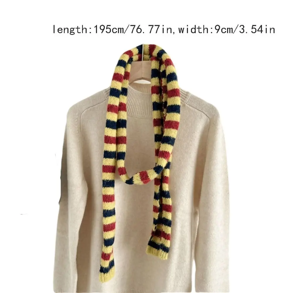 لينة الكورية نمط مخطط وشاح سميكة الرقبة أدفأ الكشمير وشاح محبوك يندبروف ضيق الشتاء شال المرأة #5