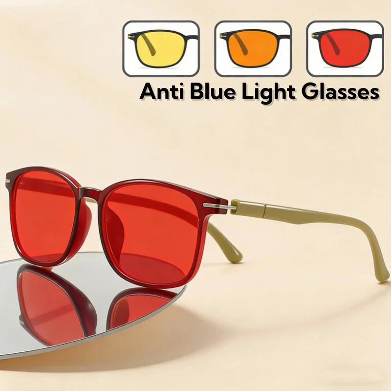 

Fashionable Color Splicing Night Vision Anti-blue Light Glasses Women Red Orange Lenses Healthy Eye Protection Eyeglasses Men