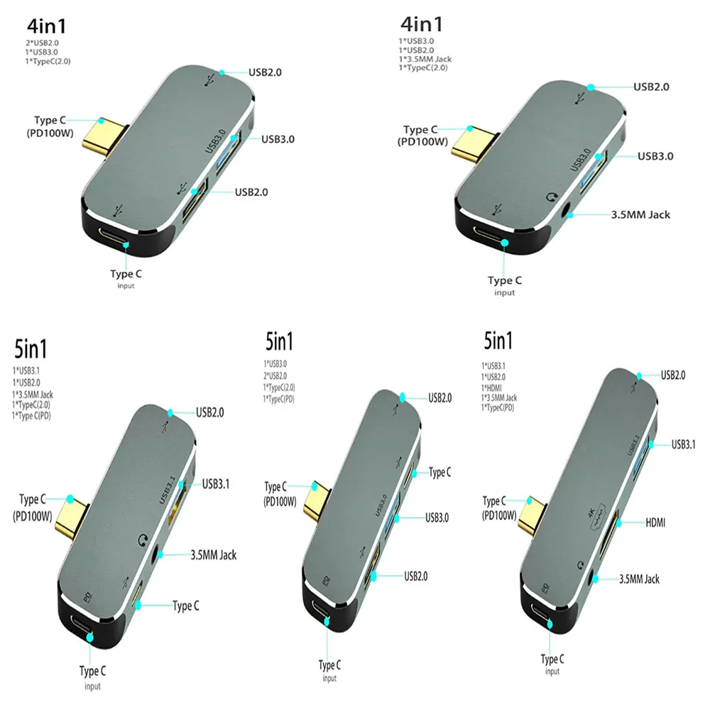 USB C HUB for Macbook Air M1 M2 Type-C Extension Hub 3.5mm Jack PD100W USB 3.0 2.0 Cable Converter