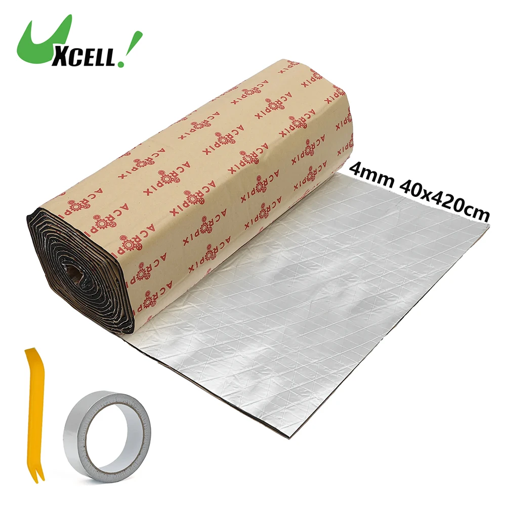 UXCELL 4 มม.18 ตาราง 40x420 ซม.Sound Deadening รถอลูมิเนียมฟอยล์โฟมความร้อน Damping Pad Universal ฉนวนกันความร้อนอะคูสติกเสื่อ 1 ม้วน