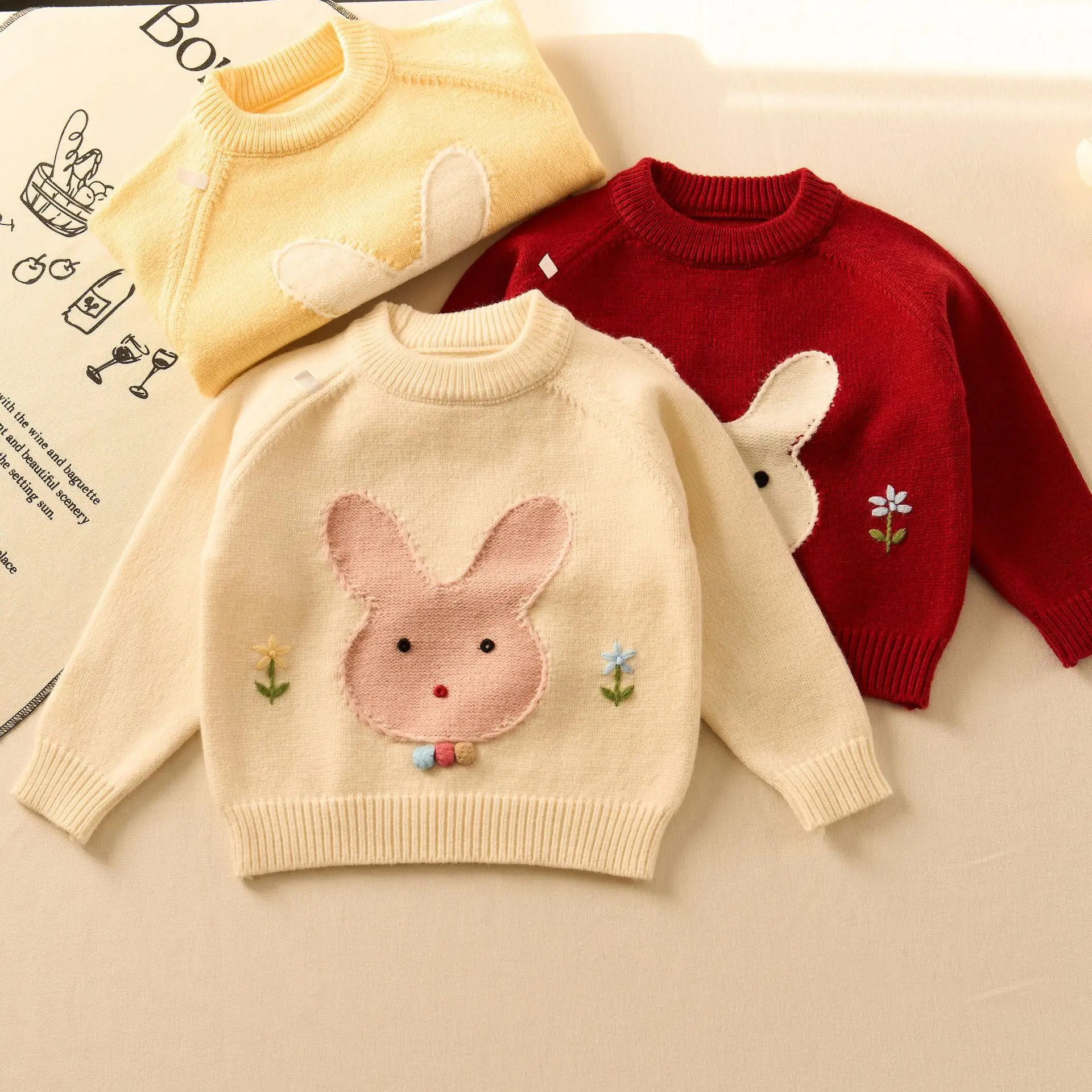 

Girls Sweaters Spring Autumn 2025 Children Woolen Jersey Tops Cute Clothing For Baby Knitted Outerwear Kids Pullover Sweater 6Y