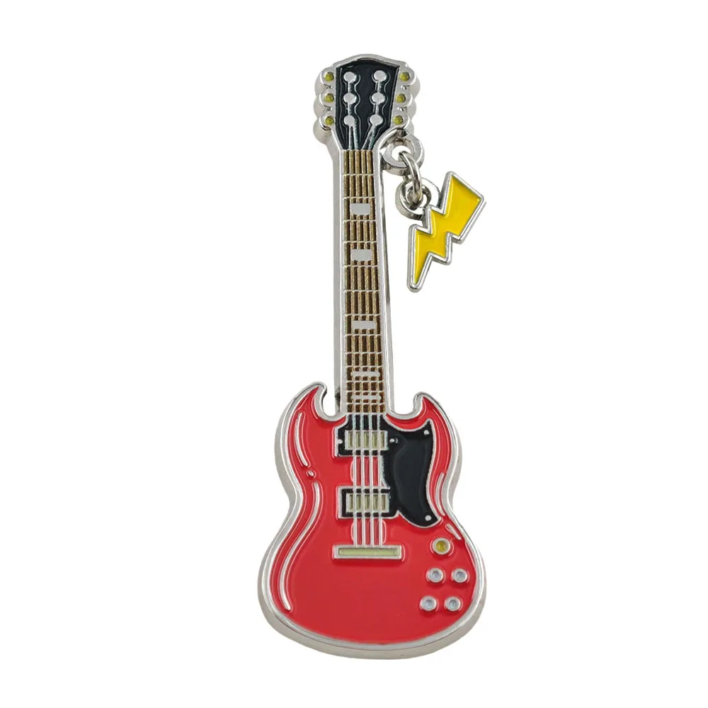 Rock Band Brooch Red Electric Guitar Metal Badge Lightning Bolt Enamel Pin Backpack Accessories Lapel Pin Heavy Metal Music Gift
