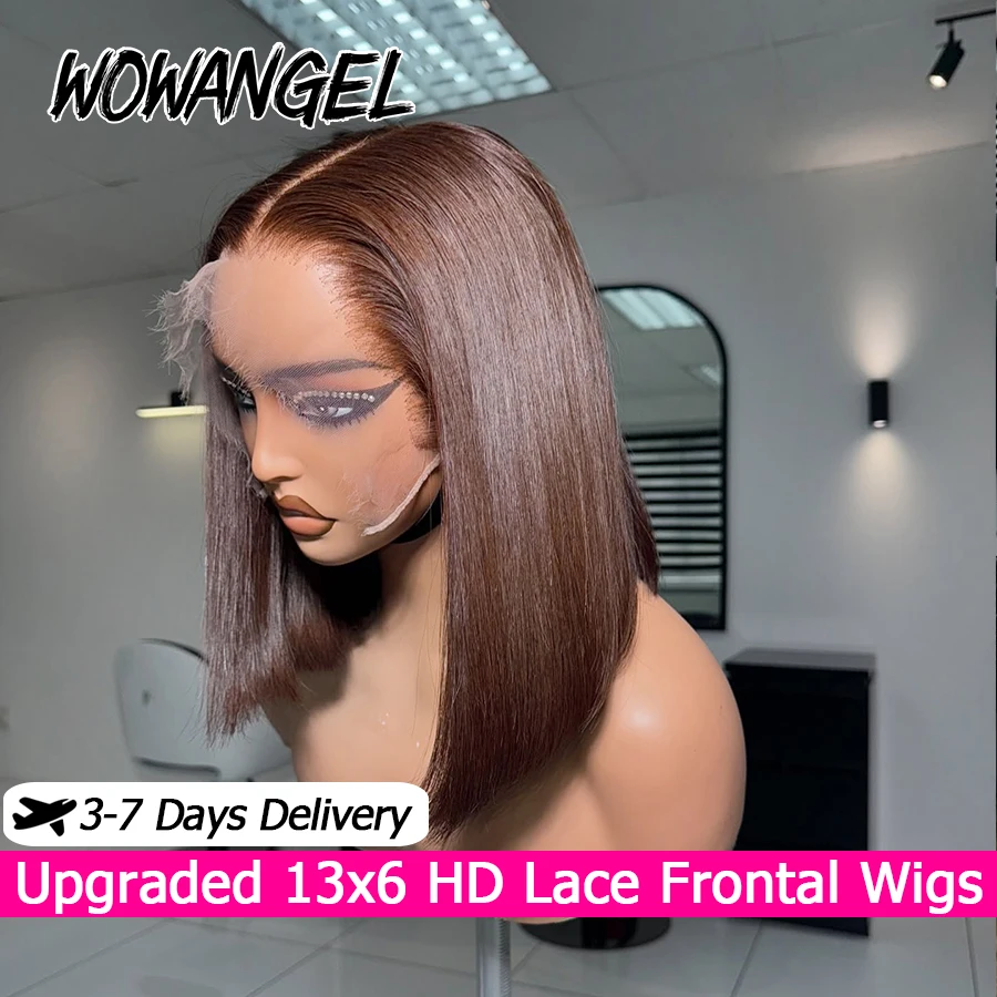 

Chocolate Brown Short Bob Wigs Bone Straight 13x6 HD Lace Frontal Wigs Pre Plucked Lace Melted HD Lace Front Human Hair Wigs